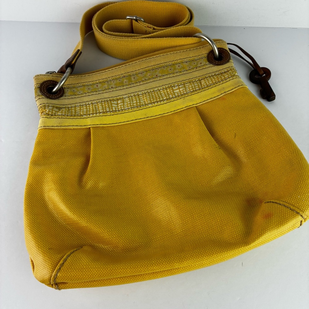 Fossil Yellow Coated Canvas Crossbody Purse